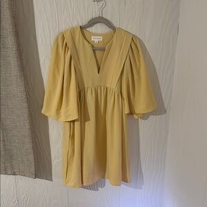 Yellow V-Neck Dress with Flared Sleeves